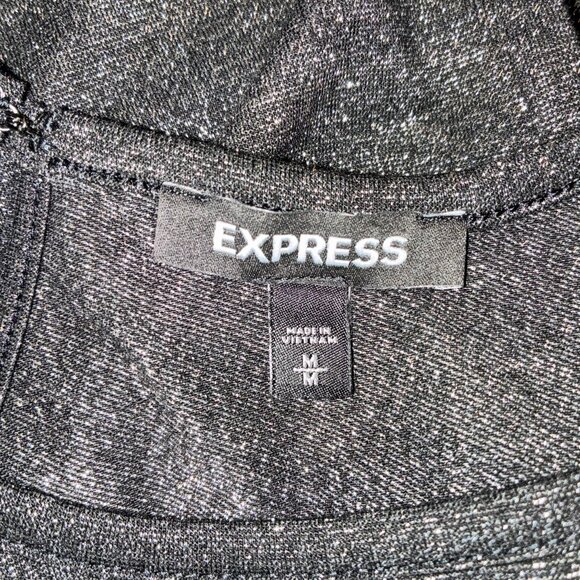 Express Women's Black Medium Metallic Puff Sleeve Blouse - Picture 5 of 6